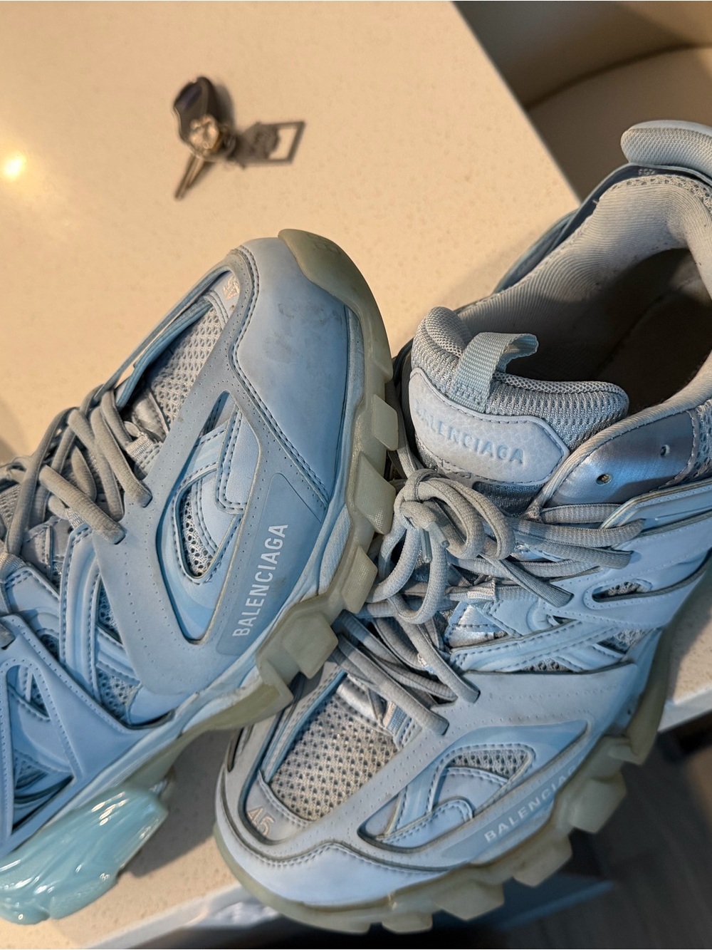 Balenciaga Light Blue Layered Track Sneakers